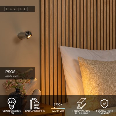 Lucide IPSOS - Wandlamp Badkamer - LED - 1x6W 2700K - IP54 - Chroom